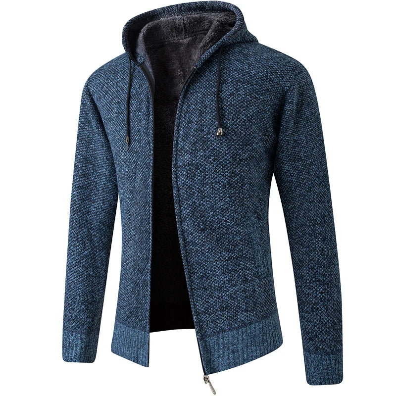 2026 Knitted Cardigan Mens Hooded Collar Fleece Warm Sweaters Coat Men Coat Hoodies Jacket Thick Full Solid Cardigan Male Coats