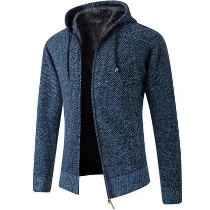 2026 Knitted Cardigan Mens Hooded Collar Fleece Warm Sweaters Coat Men Coat Hoodies Jacket Thick Full Solid Cardigan Male Coats
