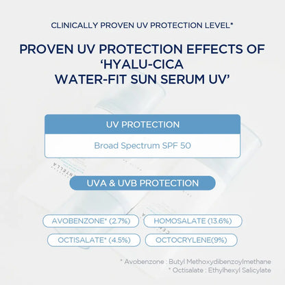 [SKIN1004 Official Shop] Hyalu-Cica Water-Fit Sun Serum UV 50Ml (OTC) - Lightweight Sunscreen for Daily Use, Korean Sunscreen, Watery and Creamy Texture, Sunscreen for Sensitive Skin