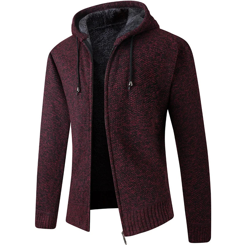 2026 Knitted Cardigan Mens Hooded Collar Fleece Warm Sweaters Coat Men Coat Hoodies Jacket Thick Full Solid Cardigan Male Coats