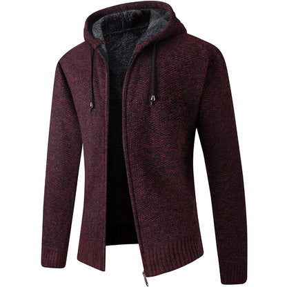 2026 Knitted Cardigan Mens Hooded Collar Fleece Warm Sweaters Coat Men Coat Hoodies Jacket Thick Full Solid Cardigan Male Coats