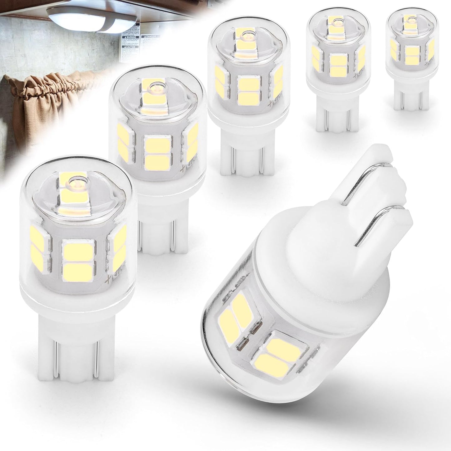 Bright T10 921 922 912 Led Bulbs for 12V RV Tralier Interior Ceiling Dome Light, Cool White 6000K, 194 168 LED Replacement Camper Boat Trunk Map License Backup Reverse Width Lamp Landscape Lights,5Pcs
