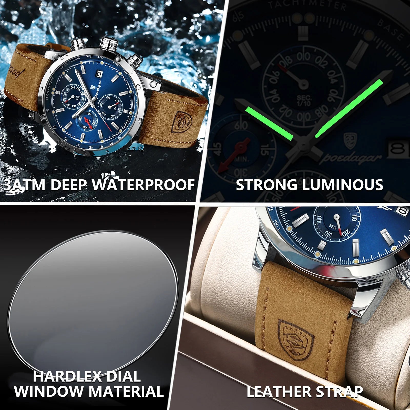 Luxury Wristwatch for Man Waterproof Luminous Chronograph Date Men Watch Sports Leather Men'S Quartz Watches Male Reloj
