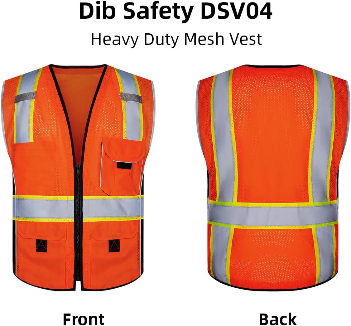 Reflective Vest Orange Mesh, High Visibility Vest with Pockets and Zipper, ANSI Class 2 Heavy Duty, Made with 3M Reflective Tape, 2XL