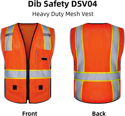Reflective Vest Orange Mesh, High Visibility Vest with Pockets and Zipper, ANSI Class 2 Heavy Duty, Made with 3M Reflective Tape, 2XL