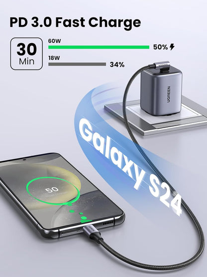 UGREEN Right Angle USB C Cable 6.6FT 2-Pack, 60W USB C to USB C Cable 90 Degree Type C Cable for Iphone 17/16, Macbook Pro/Air, Ipad Pro 2022/Air 5/Mini 6, Galaxy S25/S24/S23, Pixel 10/9, Switch