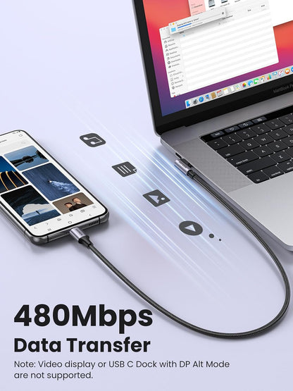 UGREEN Right Angle USB C Cable 6.6FT 2-Pack, 60W USB C to USB C Cable 90 Degree Type C Cable for Iphone 17/16, Macbook Pro/Air, Ipad Pro 2022/Air 5/Mini 6, Galaxy S25/S24/S23, Pixel 10/9, Switch