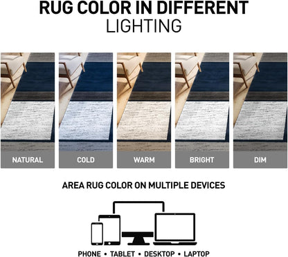 Modern Geometric Boxes Navy Area Rug, Fade-Resistant Carpet for Large Living Room, Bedroom, or Open Space, 10' X 14'