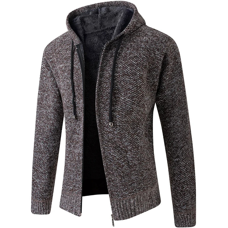 2026 Knitted Cardigan Mens Hooded Collar Fleece Warm Sweaters Coat Men Coat Hoodies Jacket Thick Full Solid Cardigan Male Coats