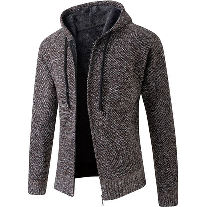 2026 Knitted Cardigan Mens Hooded Collar Fleece Warm Sweaters Coat Men Coat Hoodies Jacket Thick Full Solid Cardigan Male Coats