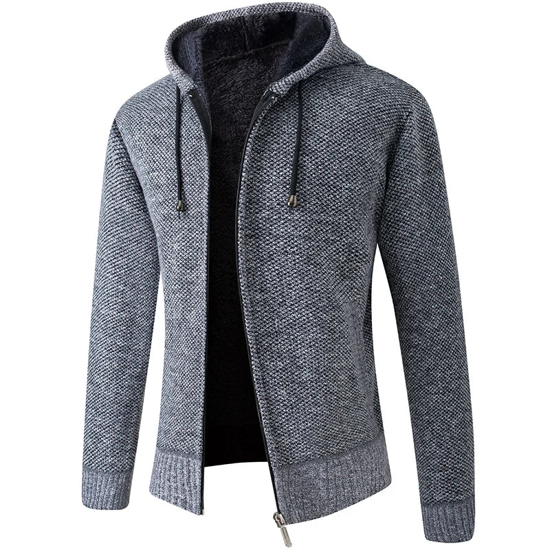 2026 Knitted Cardigan Mens Hooded Collar Fleece Warm Sweaters Coat Men Coat Hoodies Jacket Thick Full Solid Cardigan Male Coats