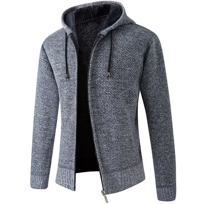 2026 Knitted Cardigan Mens Hooded Collar Fleece Warm Sweaters Coat Men Coat Hoodies Jacket Thick Full Solid Cardigan Male Coats