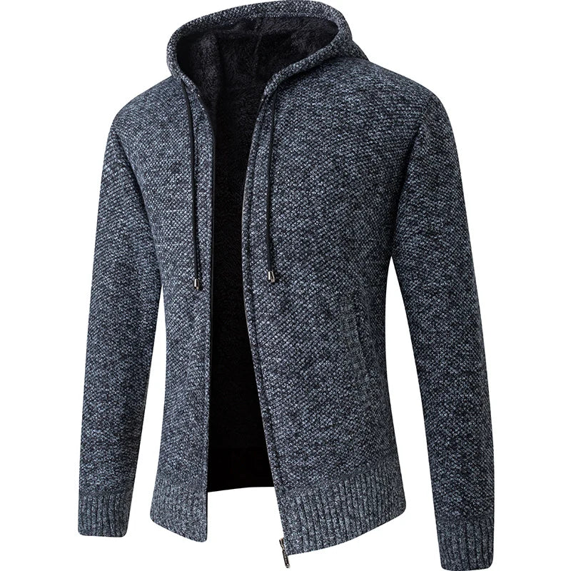 2026 Knitted Cardigan Mens Hooded Collar Fleece Warm Sweaters Coat Men Coat Hoodies Jacket Thick Full Solid Cardigan Male Coats