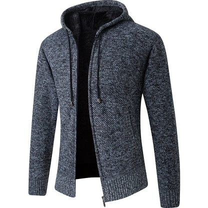 2026 Knitted Cardigan Mens Hooded Collar Fleece Warm Sweaters Coat Men Coat Hoodies Jacket Thick Full Solid Cardigan Male Coats