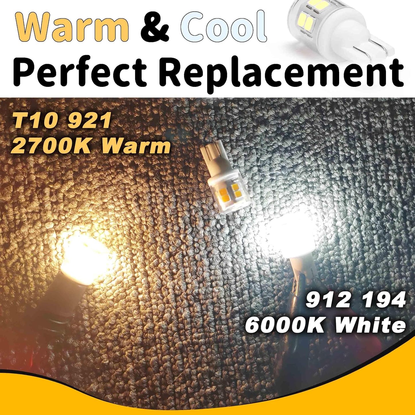 Bright T10 921 922 912 Led Bulbs for 12V RV Tralier Interior Ceiling Dome Light, Cool White 6000K, 194 168 LED Replacement Camper Boat Trunk Map License Backup Reverse Width Lamp Landscape Lights,5Pcs